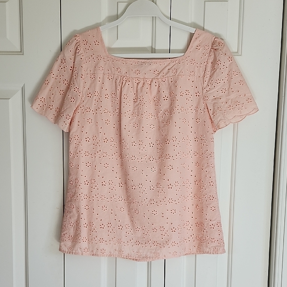 Talbot's Women's Eyelet Square Neck Cotton Top Peach Size Small - Picture 7 of 9